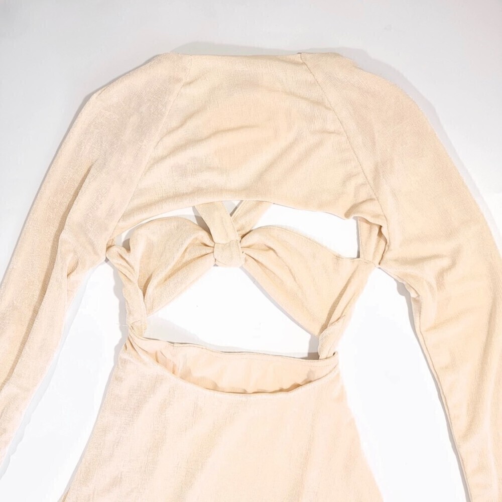 NWT Alamour the Label Satori Cream Knotted Cut Out Midi Dress French Girl Glam - Picture 8 of 10